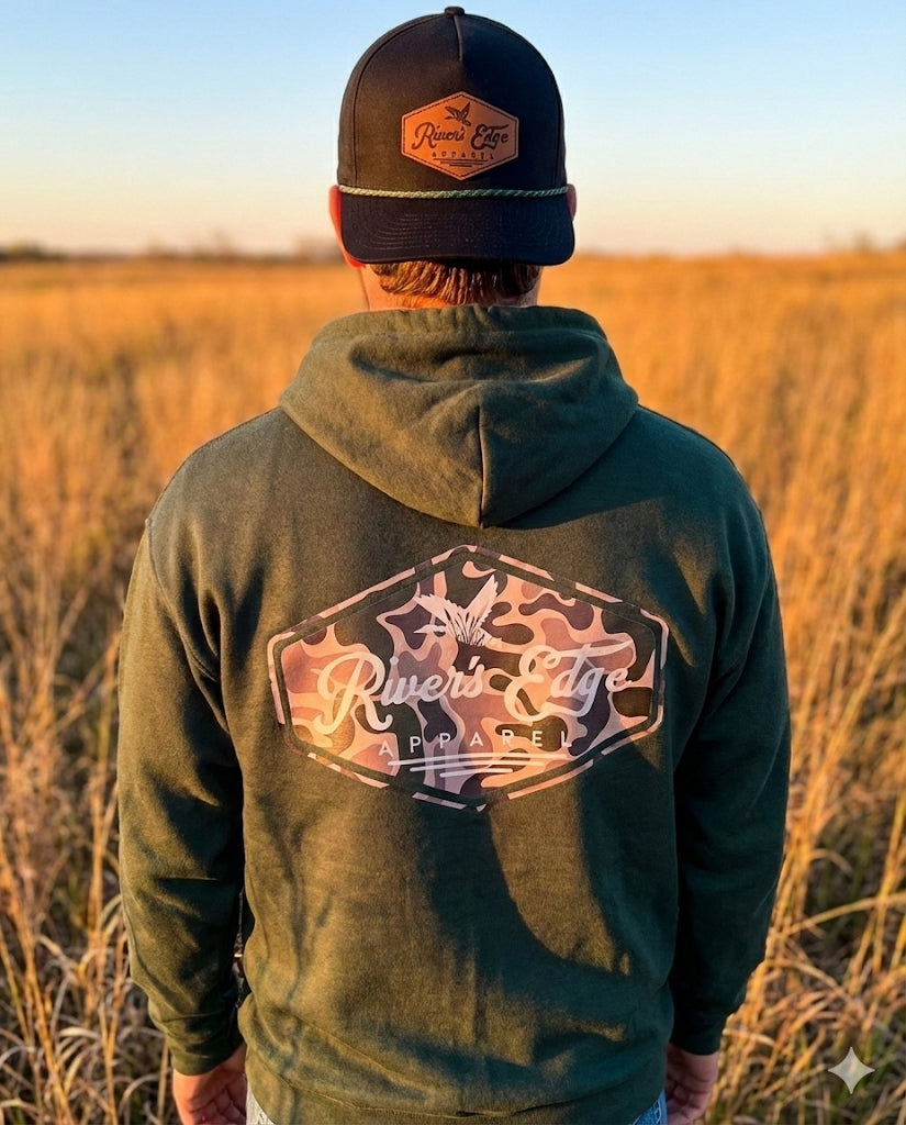 River's Edge Apparel Logo Hoodie - Forest Green (Earthy Old School)