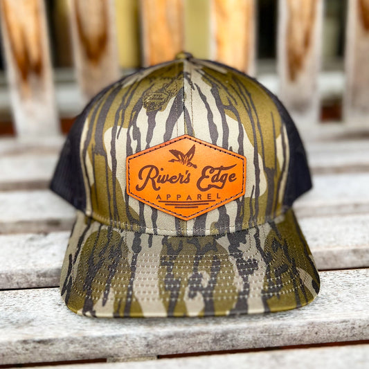 Rivers Edge Apparel Leather Patch Trucker Hat - Bottomland/Charcoal