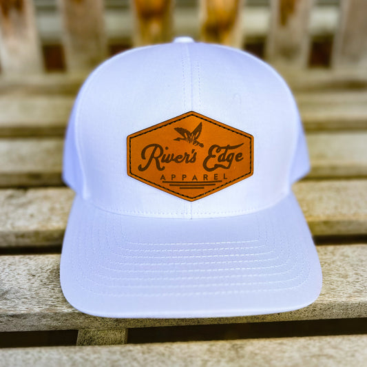 Rivers Edge Apparel Leather Patch Trucker Hat - White