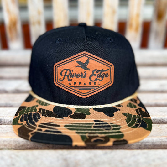 Rivers Edge Apparel Leather Patch Rope Hat - Black/Old School