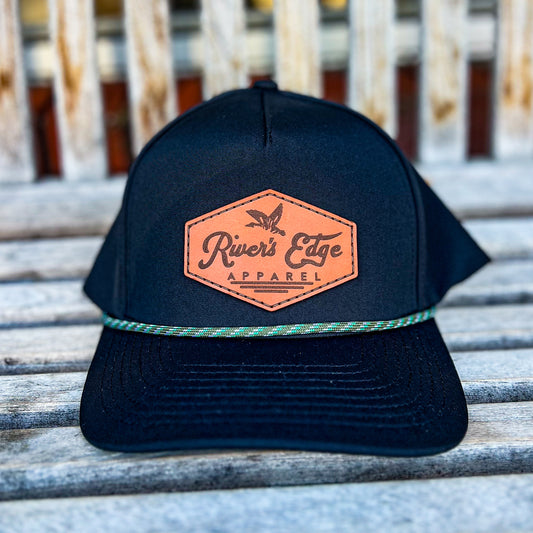 Rivers Edge Apparel Leather Patch Rope Hat - Black/Blac