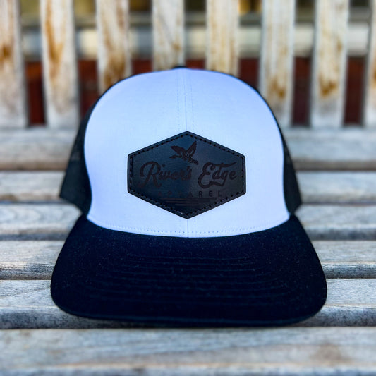 Rivers Edge Apparel Leather Patch Trucker Hat - White/Black