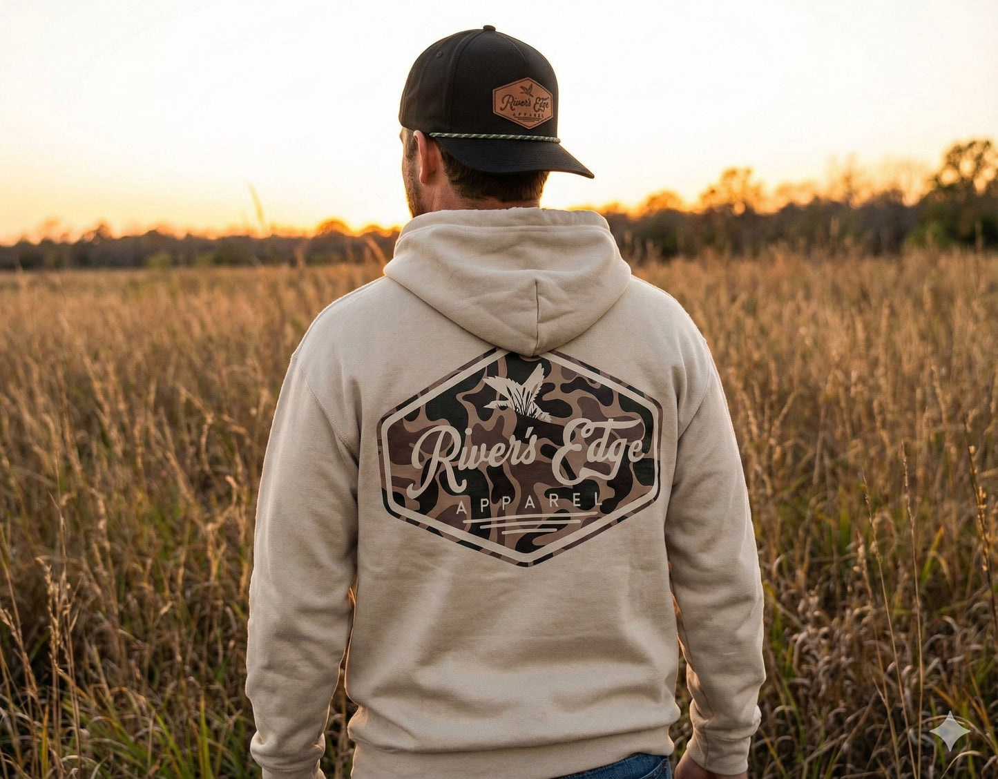 River's Edge Apparel Logo Hoodie - Sand (Earthy Old School)