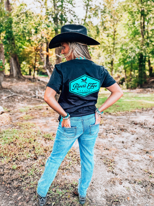 River's Edge Apparel Logo Tee - Black (Teal)